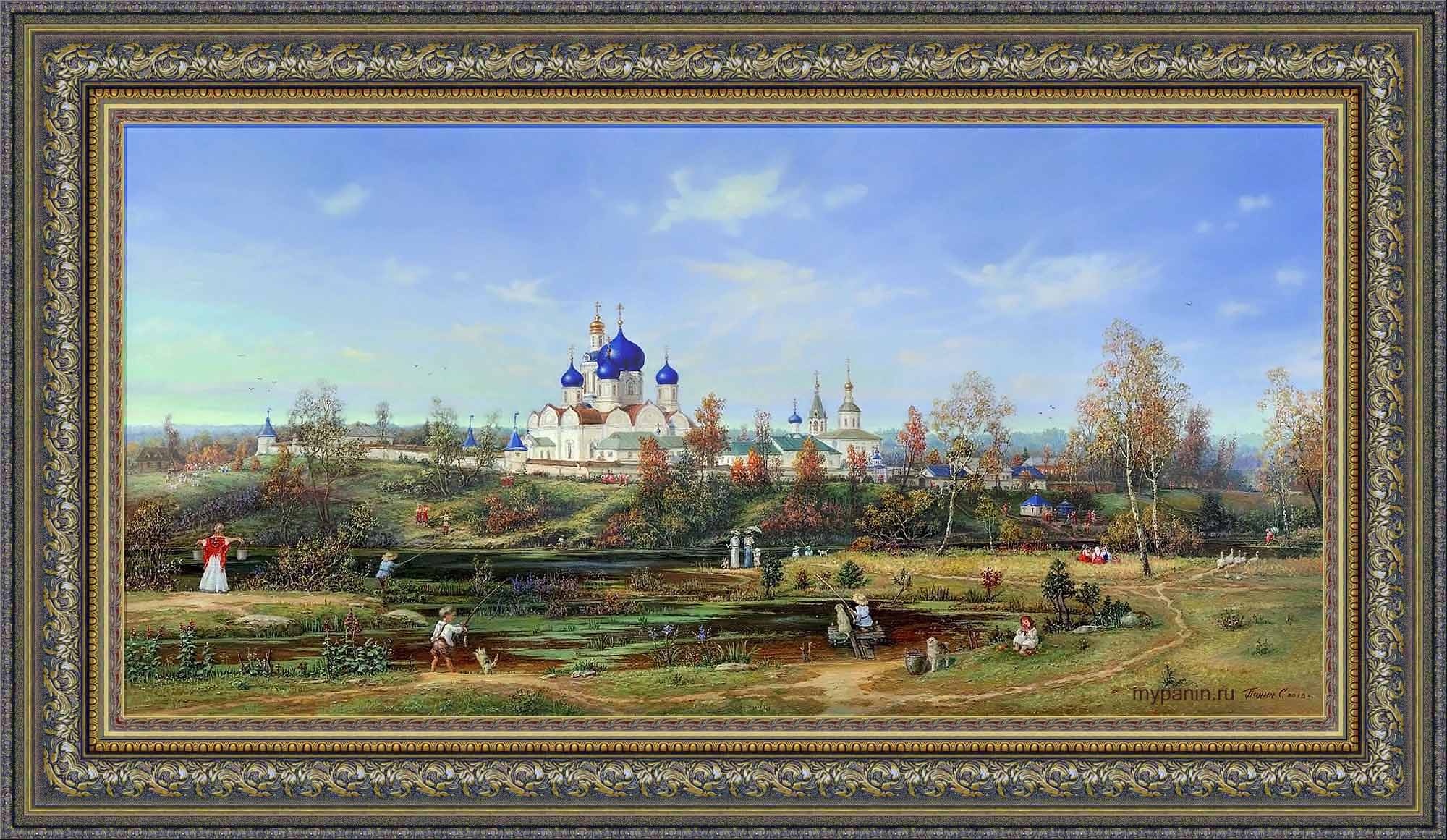 Боголюбский монастырь. 50 х 100 см. Холст, масло, 2018 г. Классическая двойная рама. Художник Сергей Панин.