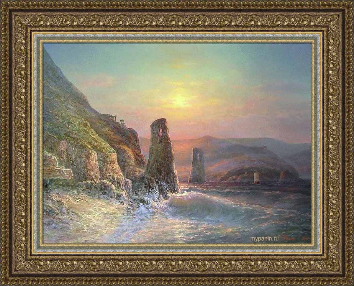 Вечер на море. Холст, масло. 30 на 40 см, 2009 г. Классическая двойная рама. Художник Сергей Панин.