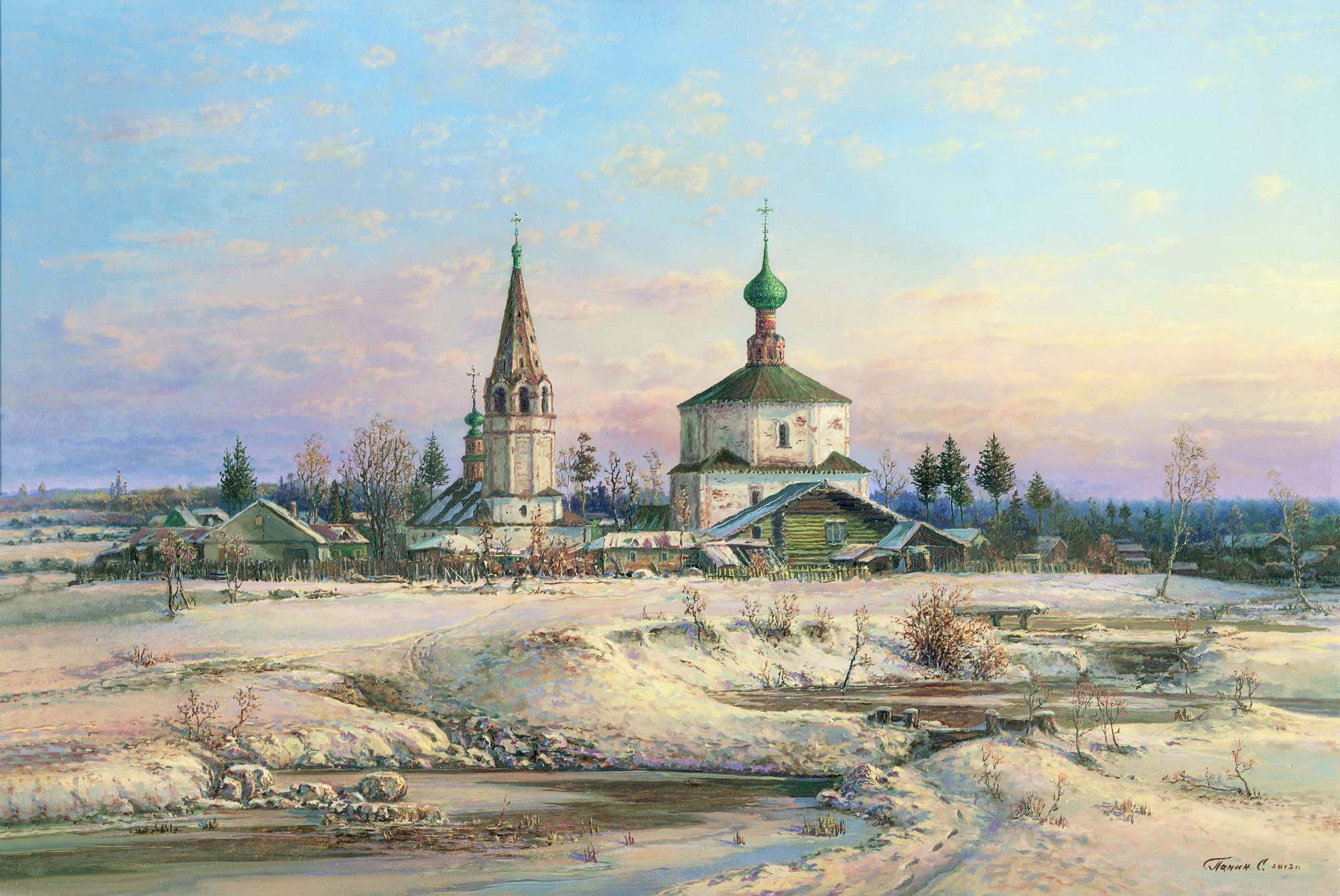 Апрель в Суздале. Холст, масло. 40 на 60 см, 2013 г. Художник Сергей Панин.