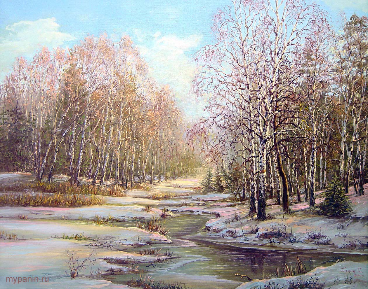 Апрельский ручеёк. Весна. Московский художник Сергей Панин.